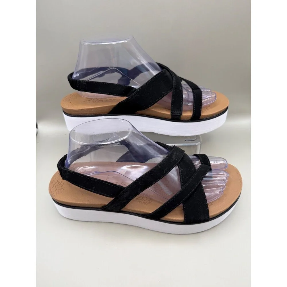 Skechers Luxe Foam Womens Slingback Platform Black White Sandals Size 9